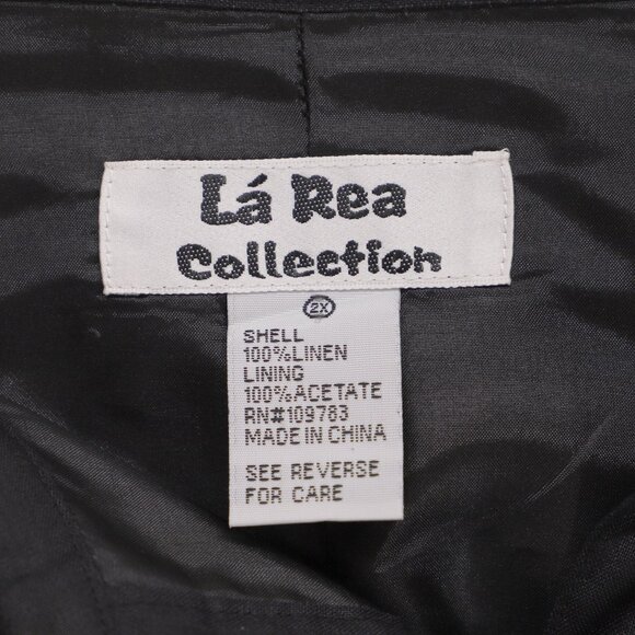 VINTAGE LA REA COLLECTION 100% Linen Botanical Embroidery Shirt Black Size 2X - Picture 5 of 6